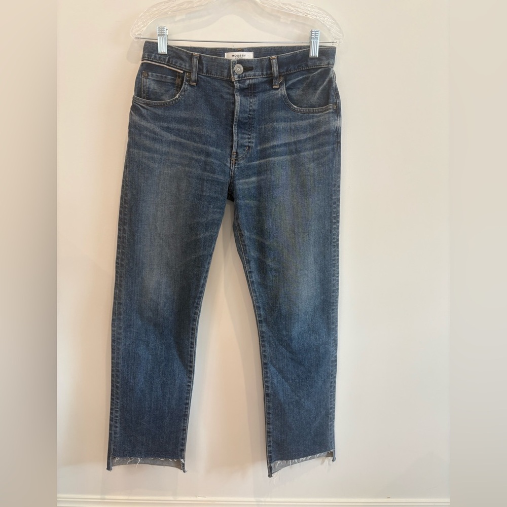 Blue Denim Jeans. Button fly. 27” front inseam, 29” back inseam